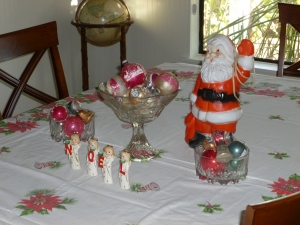Christmas decorations on a dining room table
